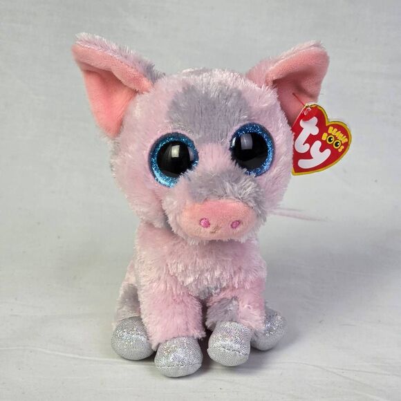 TY Beanie Boo Hambone Pig Plush Pink Gray Glitter Eyes - Picture 2 of 6